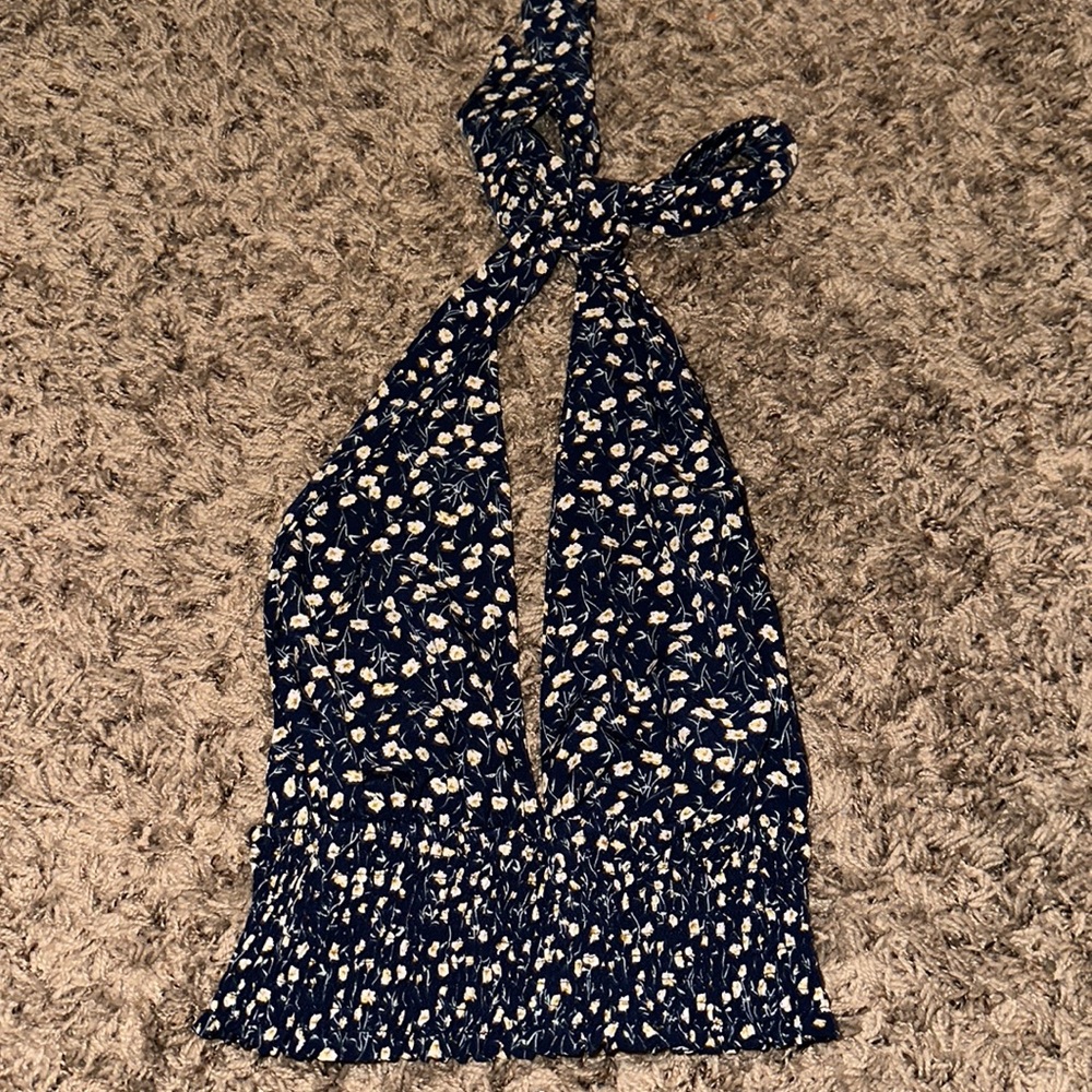 Floral navy blue halter top